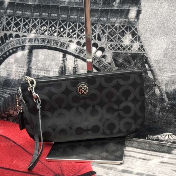 Coach Handbags - Coach Nylon With Leather Trim Wristlet